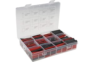 ChiliTec Caja de 560 tubos termorretráctiles, para interior y exterior, aislante, cable de sellado, 11 tamaños, tasa de contracción 2:1, 45 mm de largo, negro y rojo
