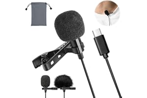 Caybats Micro Cravate USB C de 1.5M avec Clip, Mini Microphone Omnidirectionnel pour iPhone 15, Samsung S24, Android et MacBook, Idéal pour Interviews et Enregistrements