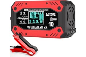 DSGKUU 10A Autobatterie Ladegerät, 12V/24V Ladegerät Autobatterie mit Rekonditionierungsmodus und LCD-Bildschirm Batterie Ladegerät, geeignet für LiFePO4, AGM, Wet und Gel-Blei-Säure-Batterien