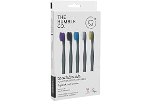 ‎THE HUMBLE CO. The Humble Co. Zahnbürste auf Pflanzenbasis, 5 Stück, empfindliche Borsten, umweltfreundlich, vegan für die tägliche Mundpflege, von Zahnärzten Empfohlen, 5 Farben
