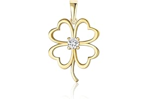PRINS JEWELS Kleeblatt Glücksbringer Anhänger 14 Karat 585 Gelbgold Mit Zirkonia