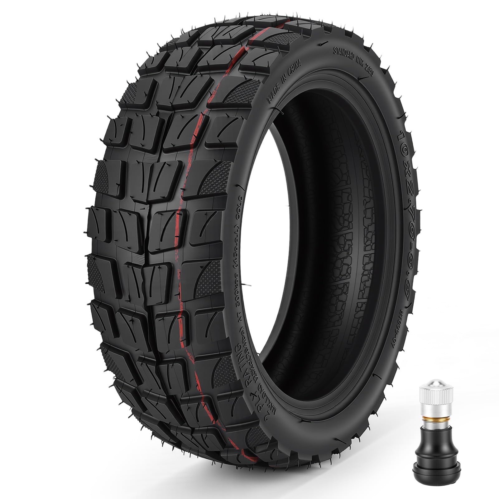 Pneumatico da vuoto 10x2.75-6.5 con valvola, 10 pollici pneumatico fuoristrada tubeless in gomma antiscivolo per scooter elettrico, adatto per strade innevate, sabbiose e ghiaiose - 1