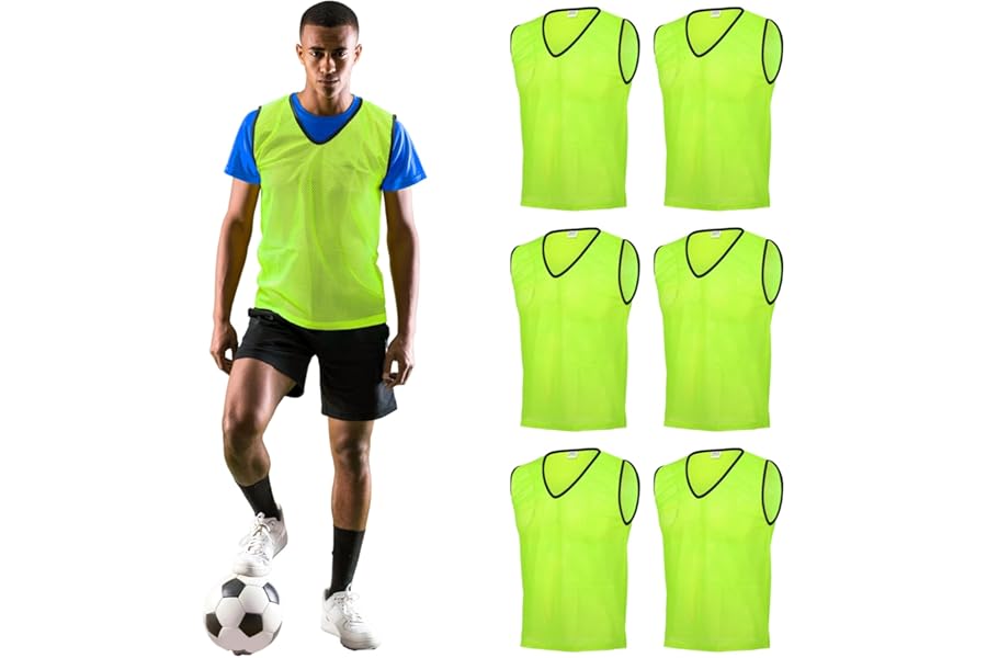 GSi Sports Pinnies – Packs of 6 or 12 – Free Size – Mesh Training Vests for Soccer, Basketball – 5 Color Options