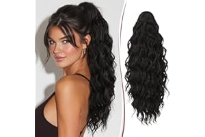 RUWISS Coleta Postiza Pelo Natural con Pinza, Cola Postiza Rizado Ondulado 50 cm Larga Sintética Cola Caballo Extension Coleta Postizas Afro para Mujeres, Negro Marrón