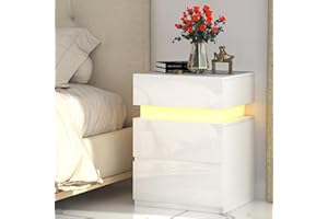 LVHECFORHM Lvechforhm Mesita de Noche con Tira de Luz LED Multicolor Variable, Estilo Moderno Mesita de Noche LED Ajustable de 16Colores, Mesita de Noche Dormitorio con 3 Cajones, Blanco Mesa Auxiliar 40x35x55cm