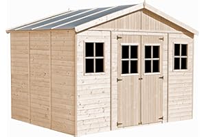Abri de Jardin en Bois Exterieur avec Plancher IMPRÉGNÉ- Chalet en Pin/épicéa-H246x418x320 cm/12 m²- Construction de Panneaux - Rangement pour vélos, Remise à Outils- Timbela M331+M331G