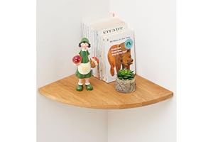 TREOAKWIS Corner Shelf - Solid Oak Wood Floating Corner Shelves Wall Display for Bedroom Decor, Living Room, Small Spaces (35 cm / 14 inches)
