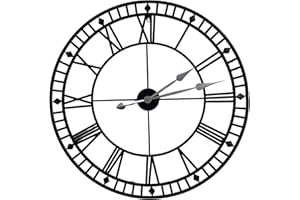 HH Home Hut Outdoor Wall Clock Large Roman Numerals Indoor Giant Open Face Metal 80cm Garden Black