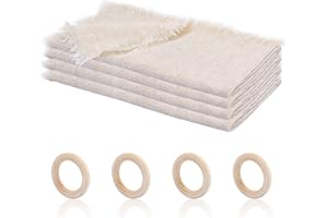 Ticeed 4 Juego de Servilletas de Anillos de Madera Natural Servilletas para Cenar Suave y Reutilizable para Boda 45x45cm Servilletas con Flecos Decorativos Decoración de Mesa Lino