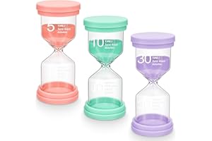 PlsMupn Set di 3 Clessidre Colorate per Bambini, Timer a Sabbia da 5/10/30 Minuti, Clessidra per Lavarsi i Denti, Cucina, Giochi, Ufficio e Time Management