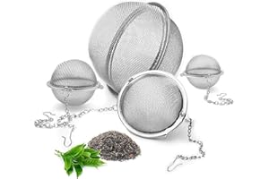 Saijer Boule à Épices,4 PCS Boule à Thé Filtre à Épices Passoire à Thé en Maille de Boule Passe-Thé en Acier Inoxydable Infuseur Thé Filtre à Thé Balle avec Chaine pour Épices Thé en Vrac 4 Tailles