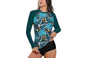 BesserBay Damska koszulka surfingowa z okrągłym dekoltem i długim rękawem, UPF 50+, ochrona przed słońcem, Rash Guard S-XXL
