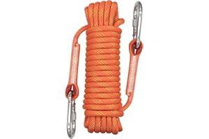LUKASOHY Climbing Rope, 10mm Outdoor Safety Rope, Nylon Rope Static Rock Climbing Rope with Carabiner, Good for Mountaineering, Camping, Rescue, Fire Escape, Ice Climbing, Exploration (Orange, 10m)