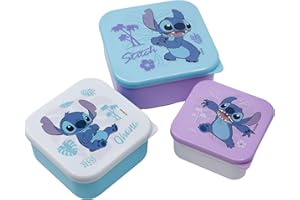 Elbenwald Set de Lunch Box Lilo & Stitch - 3 Piezas con Diferentes Motivos - Azul, Blanco, Morado