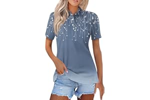 DIYIOUZHOU Polo Shirts for Women UK Casual Golf Button Short Sleeve Floral Print Lapel Top Cozy Lady Golf Tops