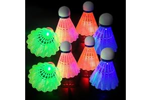 SGZIOO 8 Stück LED Badminton Bälle, 4 Farben LED Nylon Federball Set Kinder, Federball Bälle, Leuchtende Federbälle mit Hoher Stabilität und Haltbarkeit für Indoor/Outdoor/Nacht Sportaktivitäten