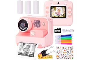 REDGO Kids Instant Print Camera Digital Camera for Kids with 2.0 Inch 1080P HD Screen, Kids Camera 48MP for Girls Boys Gifts with 32GB SD Card, 3 Rolls of Printing Paper, 6 Colored Pens (Pink)