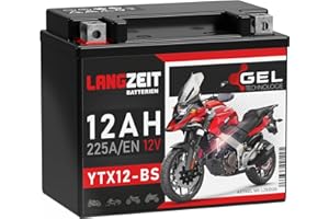 ‎LANGZEIT BATTERIEN LANGZEIT YTX12-BS Motorradbatterie 12V 12Ah 225A/EN Gel Batterie 12V doppelte Lebensdauer entspricht CTX12-BS 51012 GTX12-BS Quad vorgeladen auslaufsicher wartungsfrei