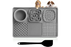 Binggunyo Schleckmatte Hund，Silikon Schleckmatte für Hunde mit 1 Silikon Spatel, Slow Feeder Hunde Leckmatte,Schleckmatte Katze für Hundebaden, Trainieren, Fellpflege & Klauenpflege (Grau)
