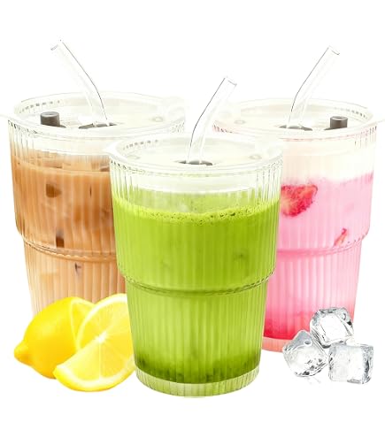 Lot De 2 Gobelets Verre 550 Ml Avec Couvercle & Paille – Paroi Épaisse, Étanchéité Parfaite Pour Smoothies, Café Glacé, Thé & Jus !