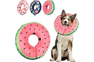 Wsetyy Inflatable Dog Collar for After Surgery, Soft Dog Donut Collar, Inflatable Dogs Cone for Large Medium Small Dogs and Cats (Watermelon Seeds, M)