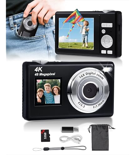 Fotocamera Digitale,1080P 44 MP Macchina Fotografica Compatta Con