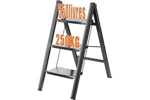 JOISCOPE Échelle en Aluminium 3 Étapes, Tabouret Pliant léger, Pieds Larges et Antidérapants, Échelle portative Robuste, Capacité 250 kg, Bureau de Cuisine à Domicile, Économie d’Espace, Noir