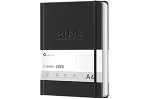 LONELY OAK 2026 Diary A4 Week to View, Large Weekly and Monthly Planners, Faux Leather Daily Calendar 2026 Planner, 12 Month Agenda from Jan. to Dec., Hardcover Habit Tracker Journal (Black)