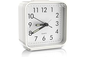 Ankilo Sveglia Analogica, Batteria Digitale Sveglia, Sveglia Silenziosa Da Comodino Con Luce, Funzione Snooze, Luce Notturna, per Camera da letto Comodino, Casa, Ufficio, Bianco