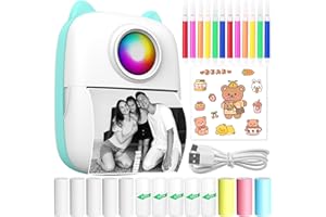 CYJJYZ Mini Stampante Portatile, Stampante Termica, Stampante Fotografica Istantanea Wireless Bluetooth, con Ricarica USB, Compatibile con iOS Android, per Note, Elenco, Diario (blu)