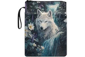 Poceacles Buchhülle mit Wolfs-Blumendruck, für Taschenbuch, Hardcover, Lehrbücher, Aufbewahrungstasche für Buchliebhaber, Damen, Herren