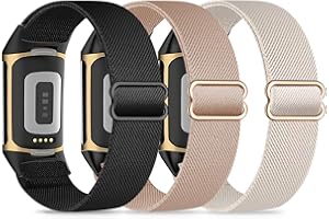 Wizvv 3 Stück Elastische Armband Compatible with Fitbit Charge 5/Fitbit Charge 6 Armband für Damen Herren, atmungsaktives Verstellbarer Dehnbarer Nylon Ersatzarmband für Fitbit Charge 5/Charge 6