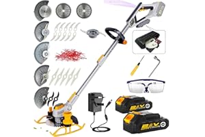 WeeLun Battery Strimmer Cordless & Edger 21V Garden Strimmer Electric 2 x 2.0Ah Battery And Fast Charger 5 Types Blades Adjustable telescopic handle for 700W Garden Brush Cutter Clearing Weeds