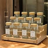 12&rsquo;li Bambu Kapaklı Kare Formlu Cam Baharatlık Seti 120 ml / 16 Adet Etiket Hediye
