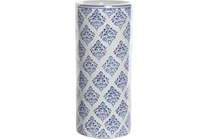 DONREGALOWEB Paragüero Redondo de Porcelana en Color Azul y Flores Blancas