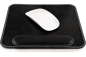 LONDO Podkładka pod mysz z prawdziwej skóry z podpórką pod nadgarstek (czarny)