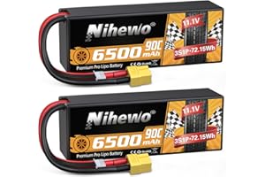 Nihewo 3S Lipo Battery Pack,2Packs 11.1V Lipo Battery 6500mAh 90C Hard Case Lipo Batteries XT60 Connector Compatible with 1/8 1/10 RC Car Truck Truggy Vehicles Tank Boat Airplane Models