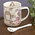 Bits and Pieces - 10 OZ Owl Mug with Teaspoon - Elegant Owl Design Coffee and Tea Mug Comes in Beautiful Gift Box - Includes Decorative Gift Box