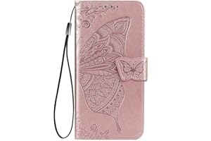WBWONE para Xiaomi Redmi 10 5G Funda, Flip Mariposas Carcasa Magnética con Soporte y Cartera para Tarjetas, Premium PU/TPU Cuero Case Cover Billetera. Oro Rosa