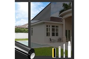 ConCus-T One Way Window Film UV Sun Blocker Heat Control Window Tint Privacy Reflective Static Cling Mirror Film Solar Film With Kit for Home Office, Black, 30x200cm
