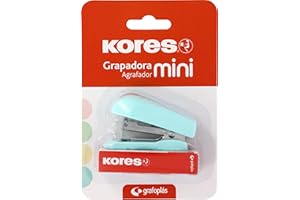 Kores - Mini agrafeuse bleue douce + 1000 agrafes 24/6, compatible avec 26/6, capacité 12 feuilles papier 80 g, 6 x 4,5 x 3 cm, distance agrafée 17 mm, idéal comme matériel de bureau, parfait pour