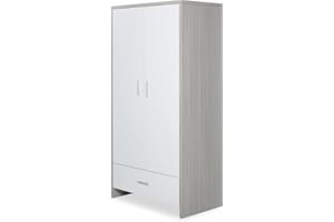Ickle Bubba Pembrey Nursery Wardrobe – Stylish 2-Door Baby Wardrobe with Hanging Rails, Spacious Storage Drawer & Modern Wooden Design (Ash Grey/White)