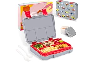 QCQHDU Brotdose Kinder mit 5 Fächern - Lunchbox mit Unterteilungen,1300ml Bento Box für Schule,Kindergarten,Outdoor | Leckdicht, Spülmaschinenfest, BPA-Frei,Essensdose mit Essbesteck