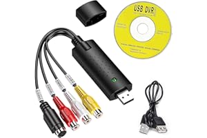 DEWFIGS ㅤ Konwerter USB 2.0 Audio Video Grabber, digitalizacja kaset wideo, VHS na PC do Digital Converter, obsługuje Windows 11/10/8/7 i Mac do VCR VHS DVD do digitalizacji i edycji wideo