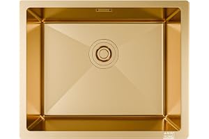 ANW HOME Diskho Kök 1 ho 54x44 cm, Guld PVD | Infälld/Underlimmad, Nano-Beläggning, Tjocklek 3.0+1 mm, Djup 22 cm, Med Vatten