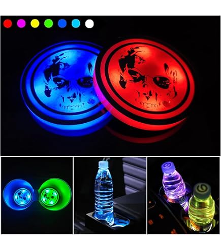 Dessous De Verre LED Pour Voiture - Lot De 2, 7 Couleurs, Diamètre 68mm - Neuf