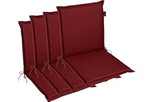 ‎LILENO HOME LILENO HOME Gartenstuhl Auflagen [4er Set - Niedriglehner] in Rot - Bequeme Liegen als Sitzauflagen für Gartenmöbel - Stuhlkissen für Gartenstühle und Klappstühle MIA