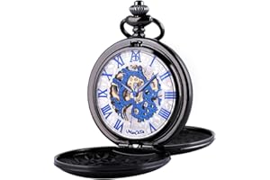 ManChDa Pocket Watch - Pocket Watches Double Cover Skeleton Mechanical Steampunk Retro for Mens with Chain + Gift Box