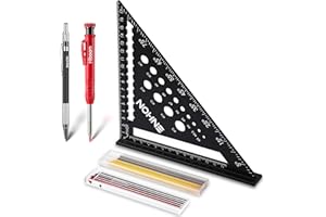 ENHON Equerre Menuisier, Équerre Charpentier Multifonction 180 mm [Crayon Chantier + 18 Mines] Metal, Règle de Menuisier Regle Trusquin Rapporteur de 45 à 90 Degrés Outillage Charpentier