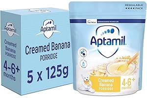 Aptamil Creamed Banana Porridge Baby Food Cereal, 4-6+ Months, 125g (Pack of 5)